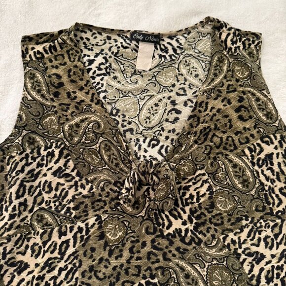 Only Nine Vintage 90s Y2K Olive Green Black Leopard Paisley Stretchy Tank Top XL - Picture 7 of 11